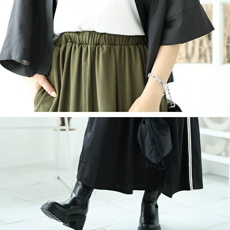 大きいサイズ レディース サイドラインテープフレアスカート　maru-30042