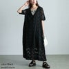 大きいサイズ レディース シフォンジャガードVネックフレアマキシワンピース　maru-30039 ブラック