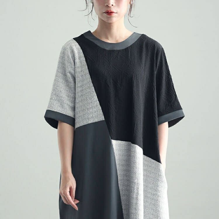 大きいサイズ レディース 前後2way異素材Aラインワンピース　maru-30038