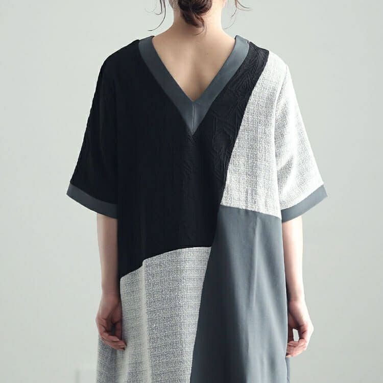 大きいサイズ レディース 前後2way異素材Aラインワンピース　maru-30038