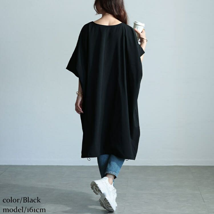 大きいサイズ レディース 楊柳Vネックドローコードドルマンチュニック　maru-30037