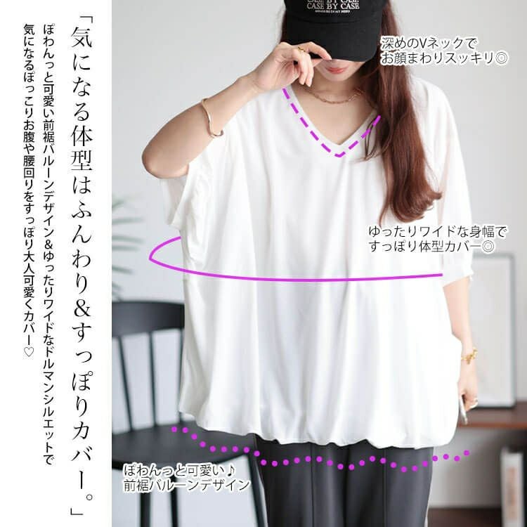 大きいサイズ レディース Vネックバルーンドルマンプルオーバー　maru-30036 【メール便可】