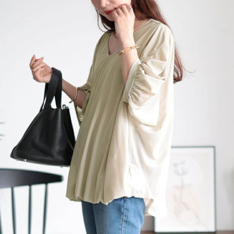 大きいサイズ レディース Vネックバルーンドルマンプルオーバー　maru-30036 【メール便可】