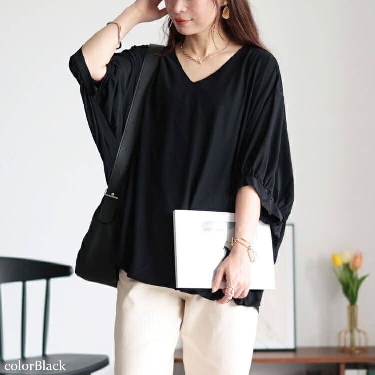 大きいサイズ レディース Vネックバルーンドルマンプルオーバー　maru-30036 【メール便可】