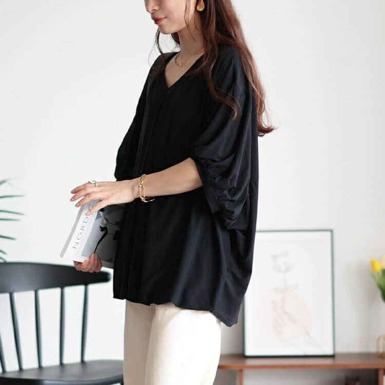 大きいサイズ レディース Vネックバルーンドルマンプルオーバー　maru-30036 【メール便可】