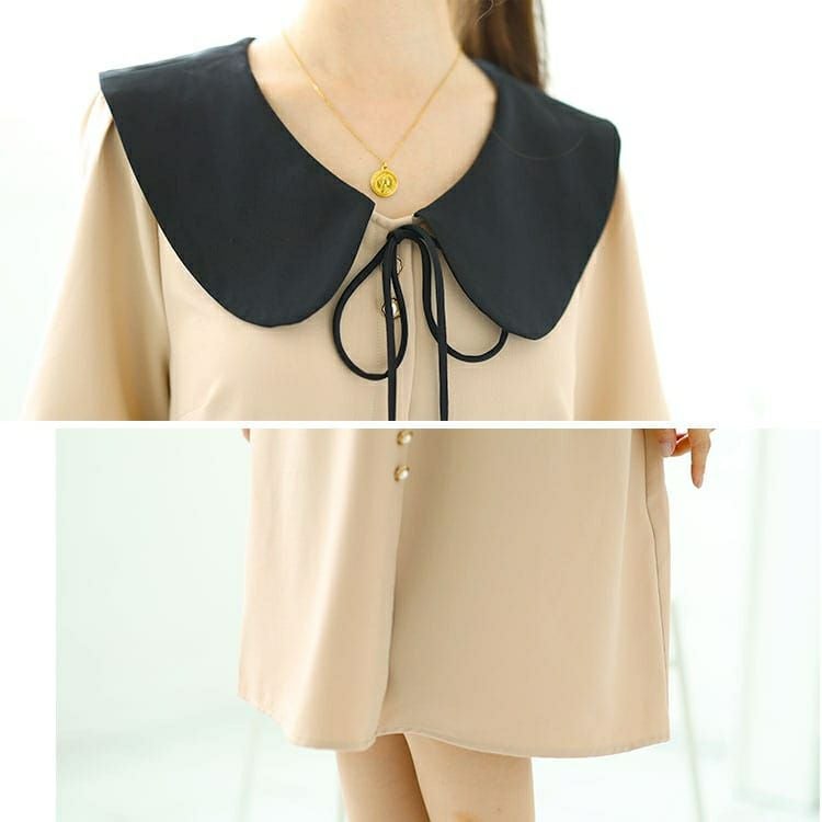 大きいサイズ レディース 襟付きバイカラーミディ丈ワンピース　goldy-1524