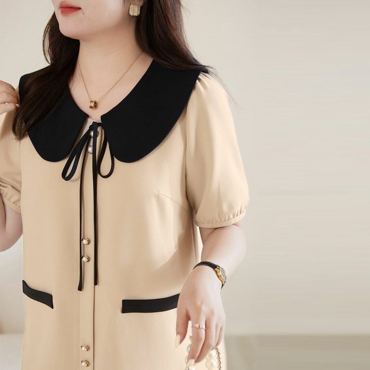 大きいサイズ レディース 襟付きバイカラーミディ丈ワンピース　goldy-1524