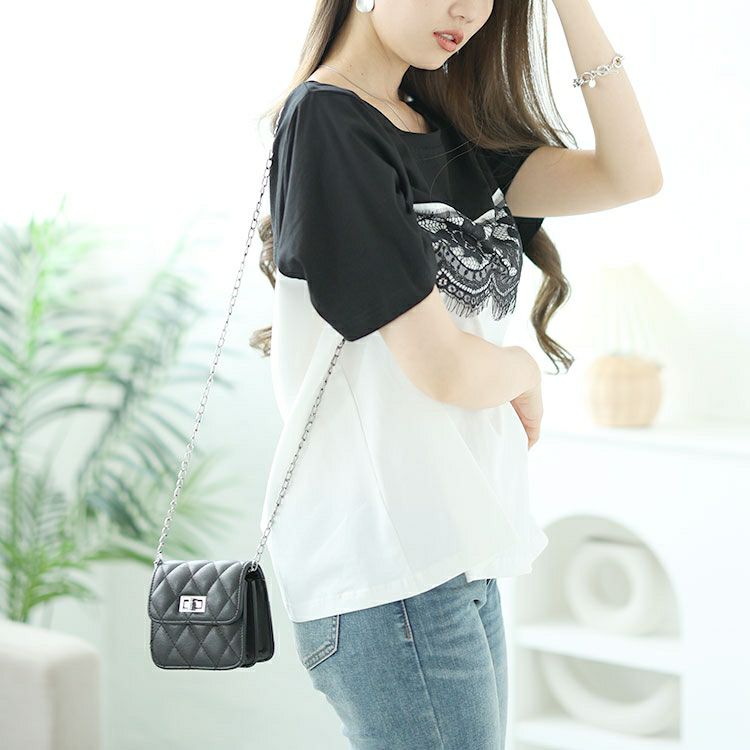 大きいサイズ レディース レース切替えバイカラーTシャツ　goldy-1523 【メール便可】