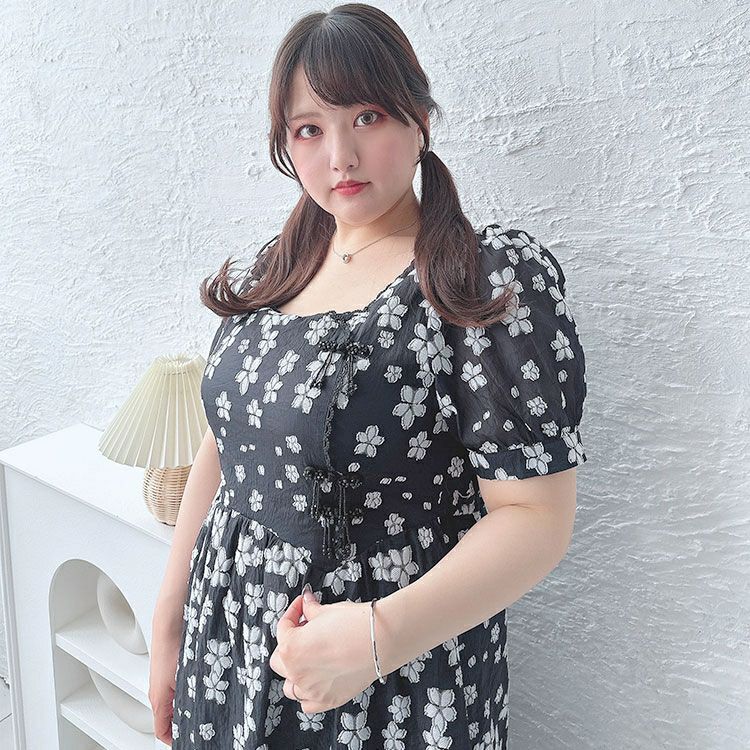 大きいサイズ レディース スクエアネック花柄ロングワンピース　goldy-1520