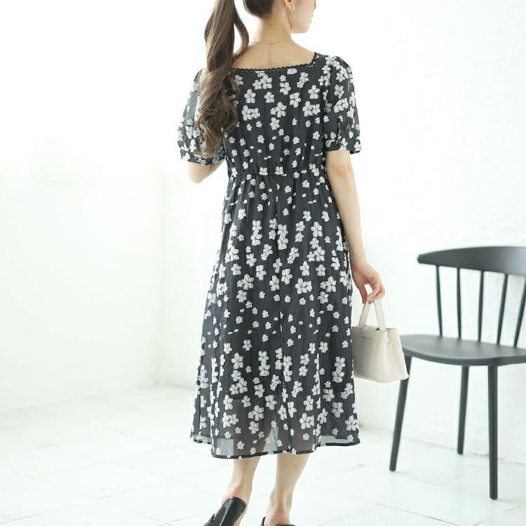 大きいサイズ レディース スクエアネック花柄ロングワンピース　goldy-1520