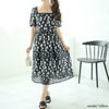 大きいサイズ レディース スクエアネック花柄ロングワンピース　goldy-1520 ブラック