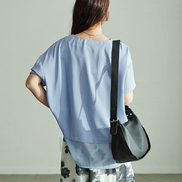 大きいサイズ レディース 裾異素材切り替えキーネックプルオーバー　fem-499 【メール便可】