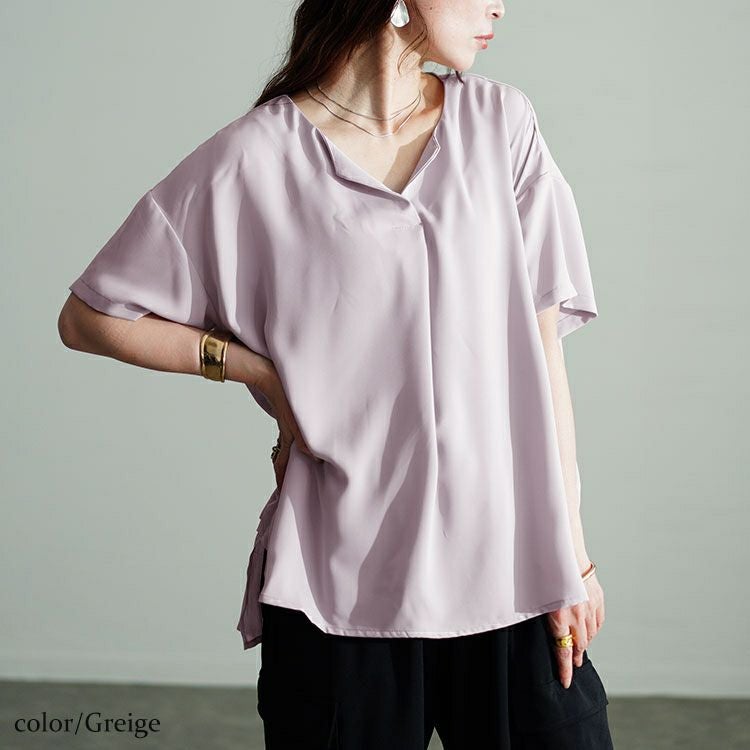 大きいサイズ レディース 裾異素材切り替えキーネックプルオーバー　fem-499 【メール便可】