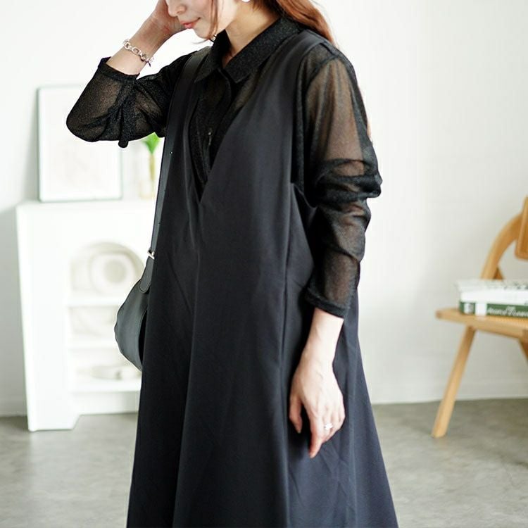 大きいサイズ レディース レギュラーカラーラメシアーシャツ　fem-498 【メール便可】