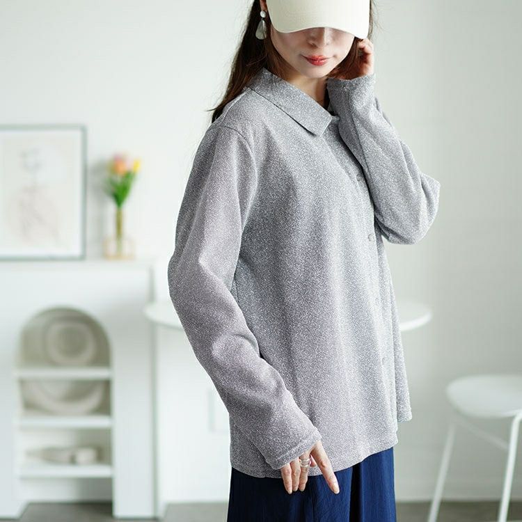 大きいサイズ レディース レギュラーカラーラメシアーシャツ　fem-498 【メール便可】