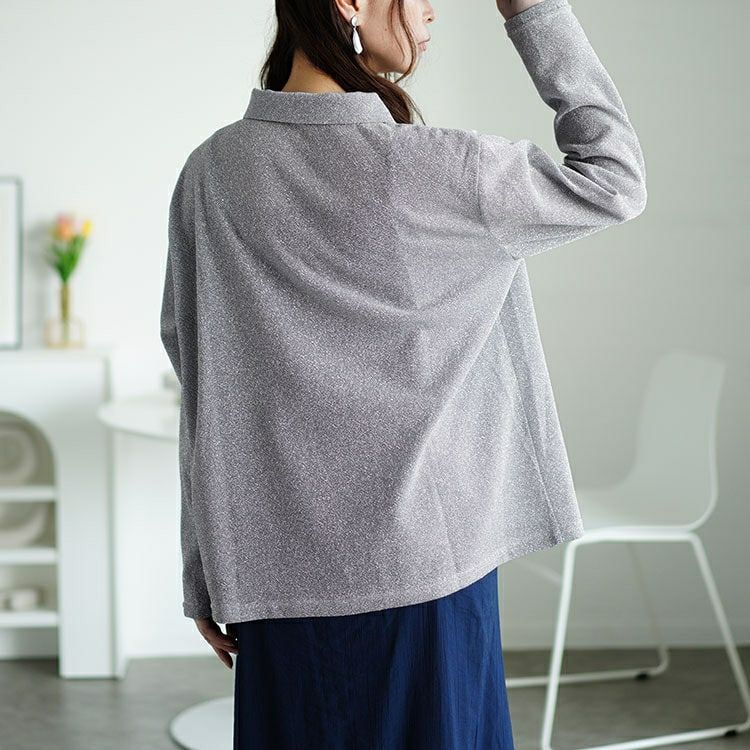 大きいサイズ レディース レギュラーカラーラメシアーシャツ　fem-498 【メール便可】