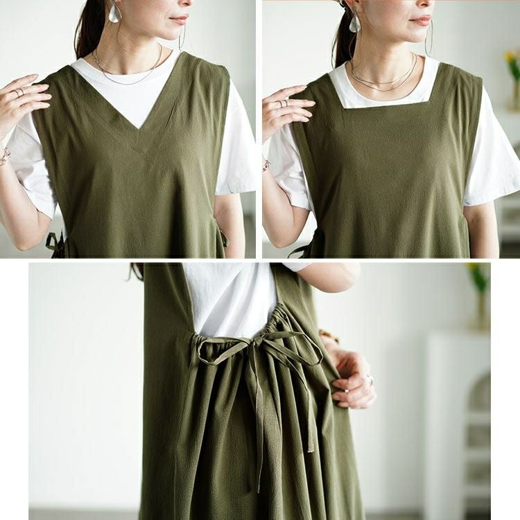 大きいサイズ レディース 楊柳前後2wayドロストジャンパースカート　fem-497