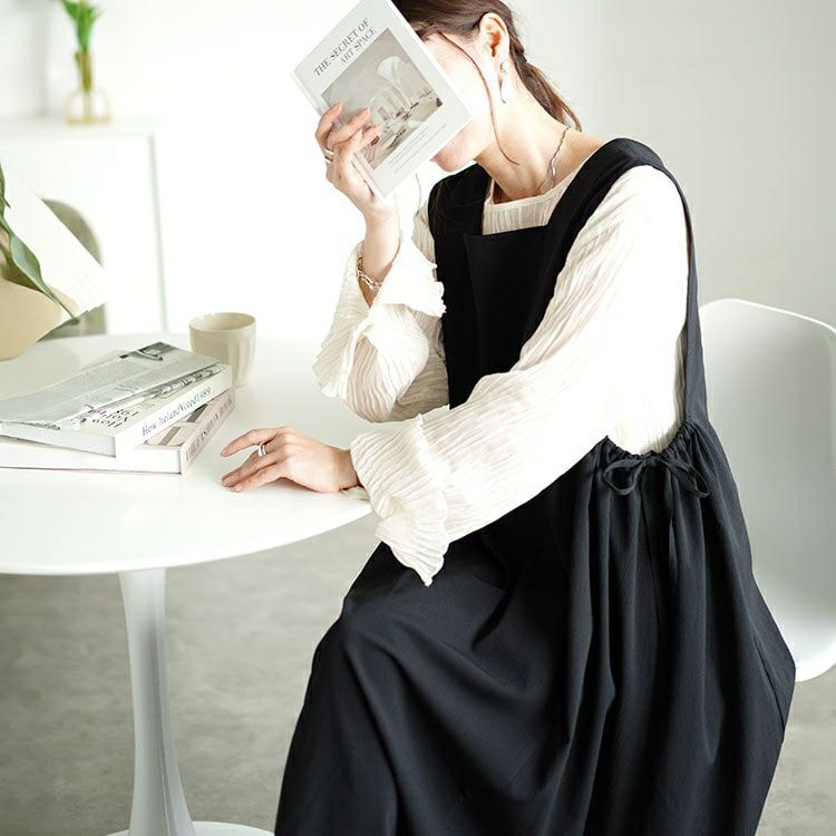 大きいサイズ レディース 楊柳前後2wayドロストジャンパースカート　fem-497