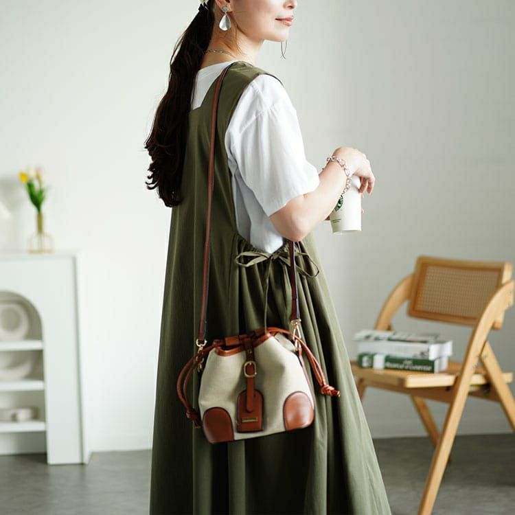 大きいサイズ レディース 楊柳前後2wayドロストジャンパースカート　fem-497