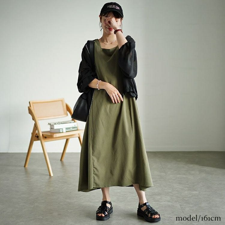 大きいサイズ レディース 楊柳前後2wayドロストジャンパースカート　fem-497
