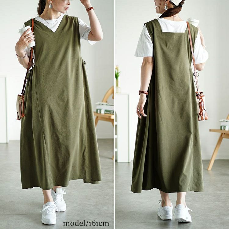 大きいサイズ レディース 楊柳前後2wayドロストジャンパースカート　fem-497