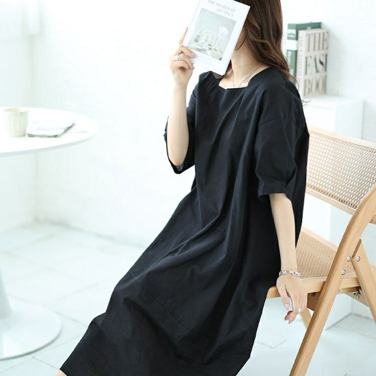 大きいサイズ レディース スクエアネックコクーンワンピース　fem-495