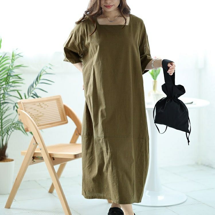 大きいサイズ レディース スクエアネックコクーンワンピース　fem-495