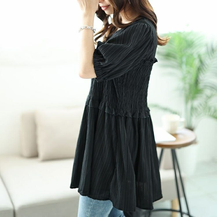 大きいサイズ レディース シャーリングビスチェドッキングペプラムチュニック　fem-494