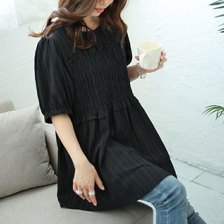 新品未使用　CHIEKO+ plume Layered Top 黒　38 大きいサイズ レディース シャーリングビスチェドッキングペプラム