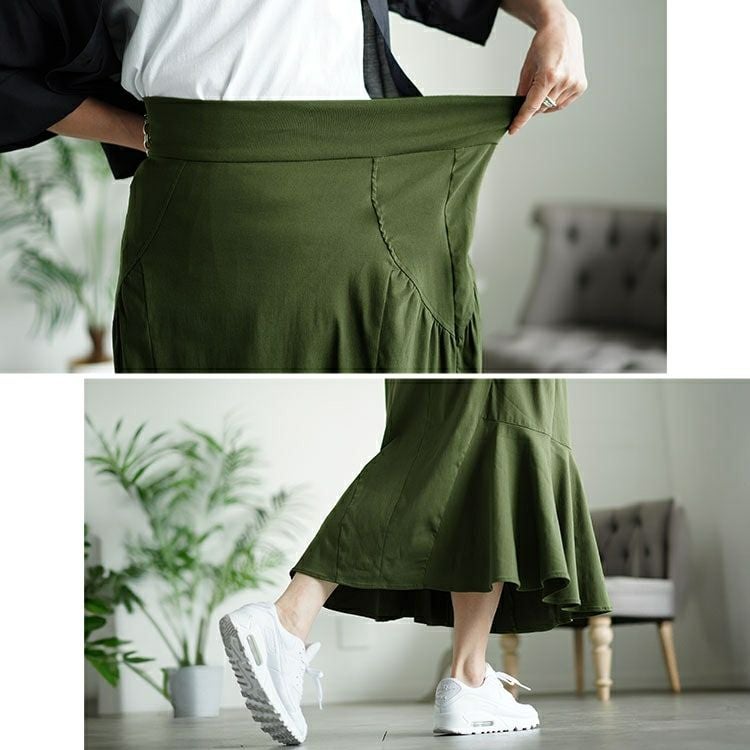 大きいサイズ レディース ギャザー切り替えストレッチマーメイドスカート　fem-493