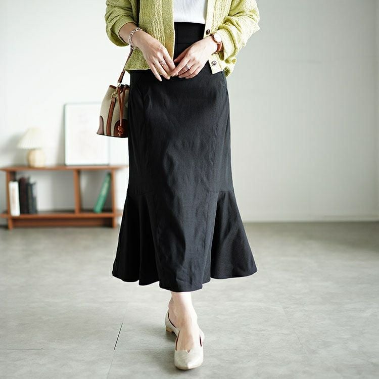 大きいサイズ レディース ギャザー切り替えストレッチマーメイドスカート　fem-493