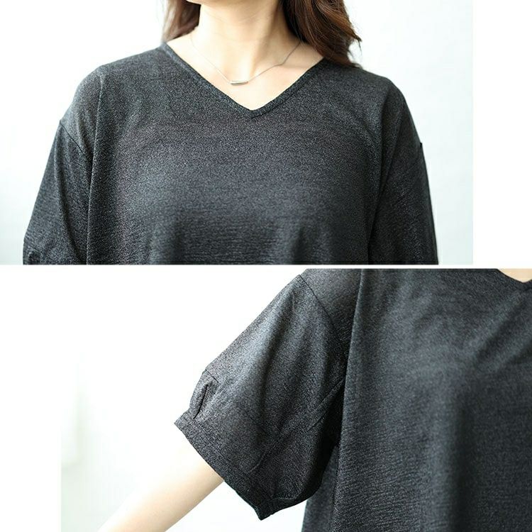 大きいサイズ レディース サイドタックVネックラメプルオーバー　fem-491 【メール便可】