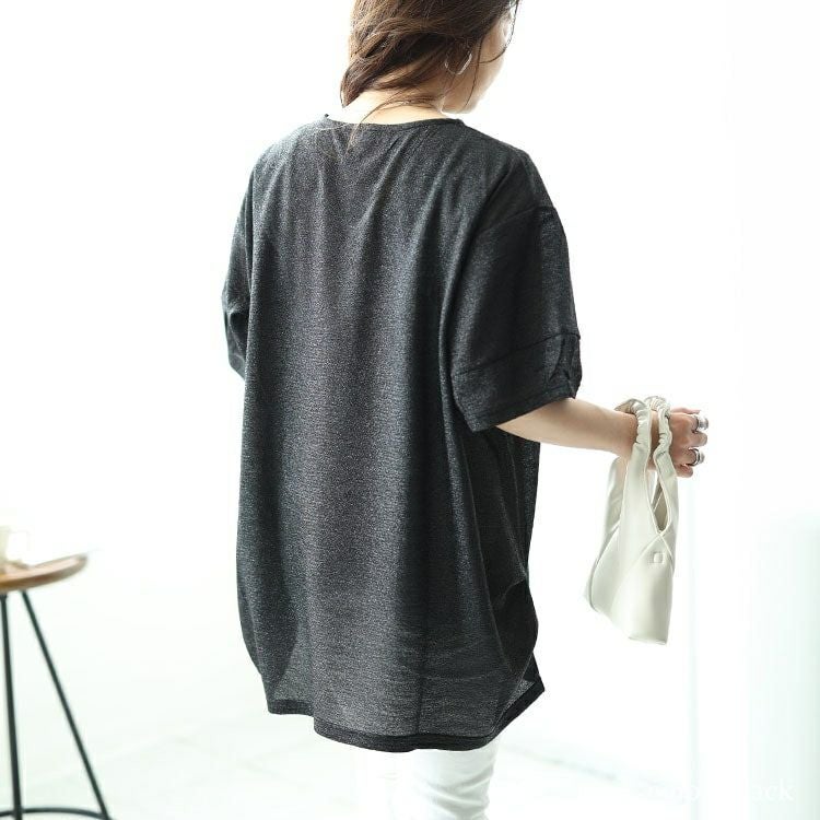 大きいサイズ レディース サイドタックVネックラメプルオーバー　fem-491 【メール便可】