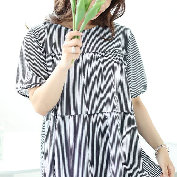 大きいサイズ レディース ストライプティアードプルオーバー　cast-1644010 【メール便可】