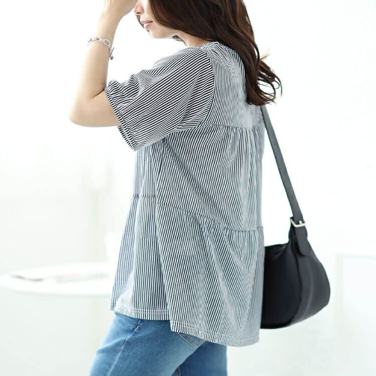 大きいサイズ レディース ストライプティアードプルオーバー　cast-1644010 【メール便可】