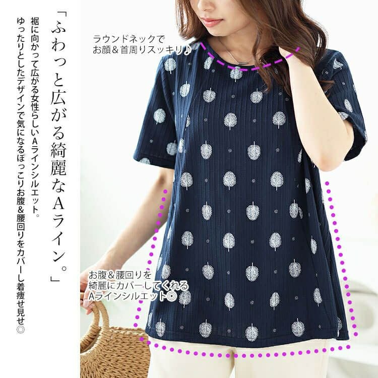 大きいサイズ レディース ウッド柄リブAラインプルオーバー　cast-1644008 【メール便可】