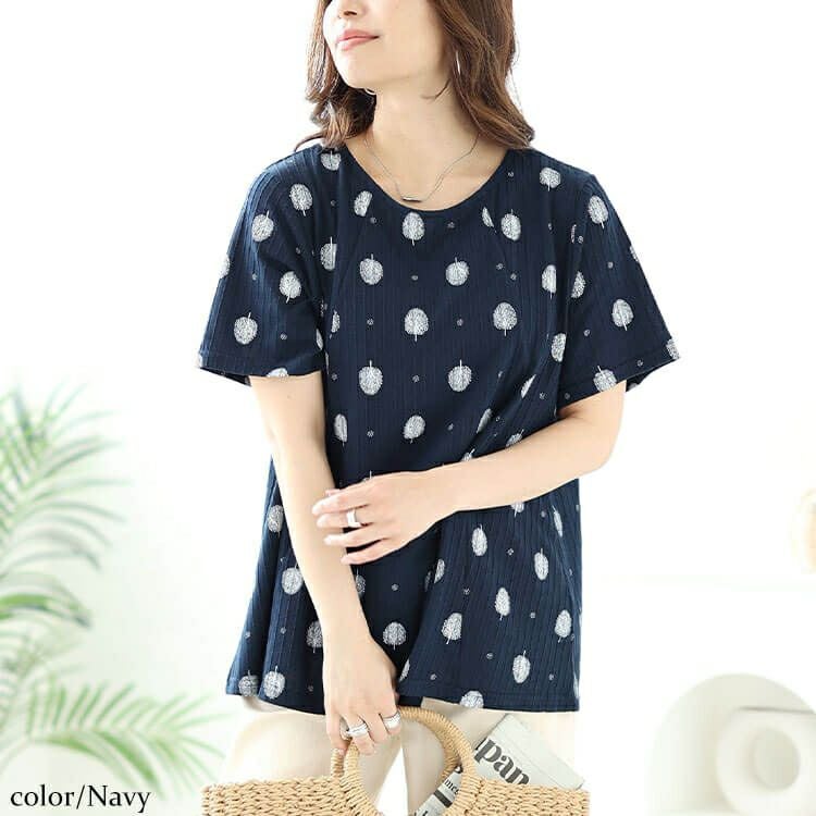 大きいサイズ レディース ウッド柄リブAラインプルオーバー　cast-1644008 【メール便可】