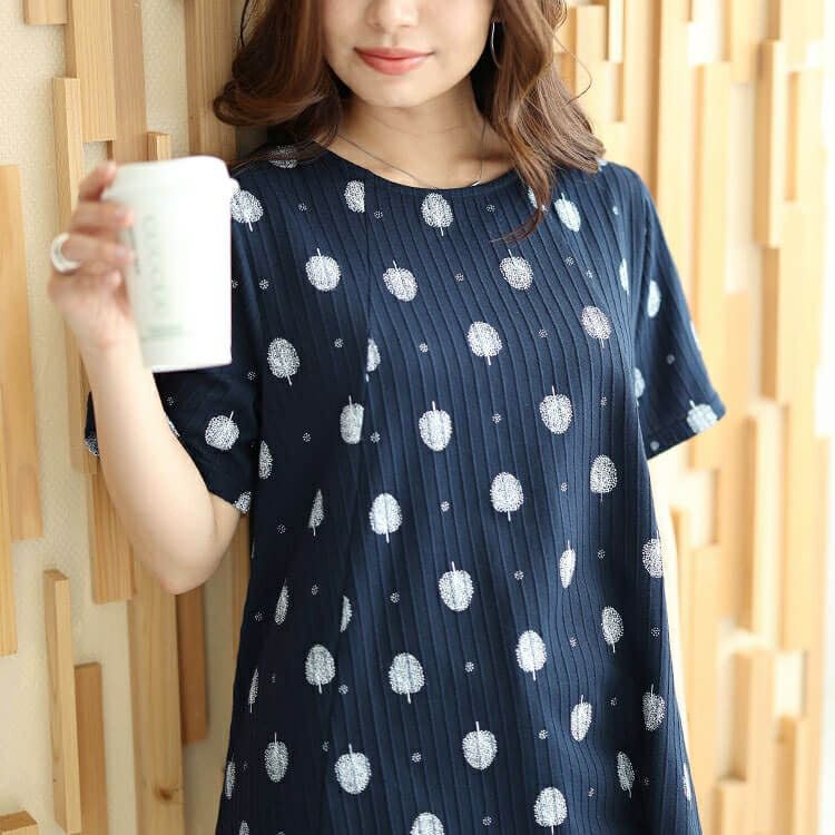 大きいサイズ レディース ウッド柄リブAラインプルオーバー　cast-1644008 【メール便可】