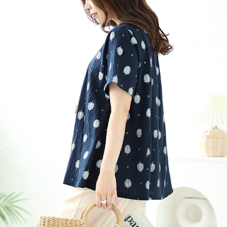 大きいサイズ レディース ウッド柄リブAラインプルオーバー　cast-1644008 【メール便可】