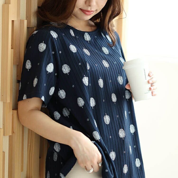 大きいサイズ レディース ウッド柄リブAラインプルオーバー　cast-1644008 【メール便可】