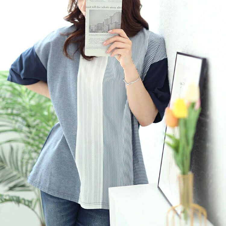 大きいサイズ レディース 異素材切り替えプルオーバー　cast-1644007 【メール便可】