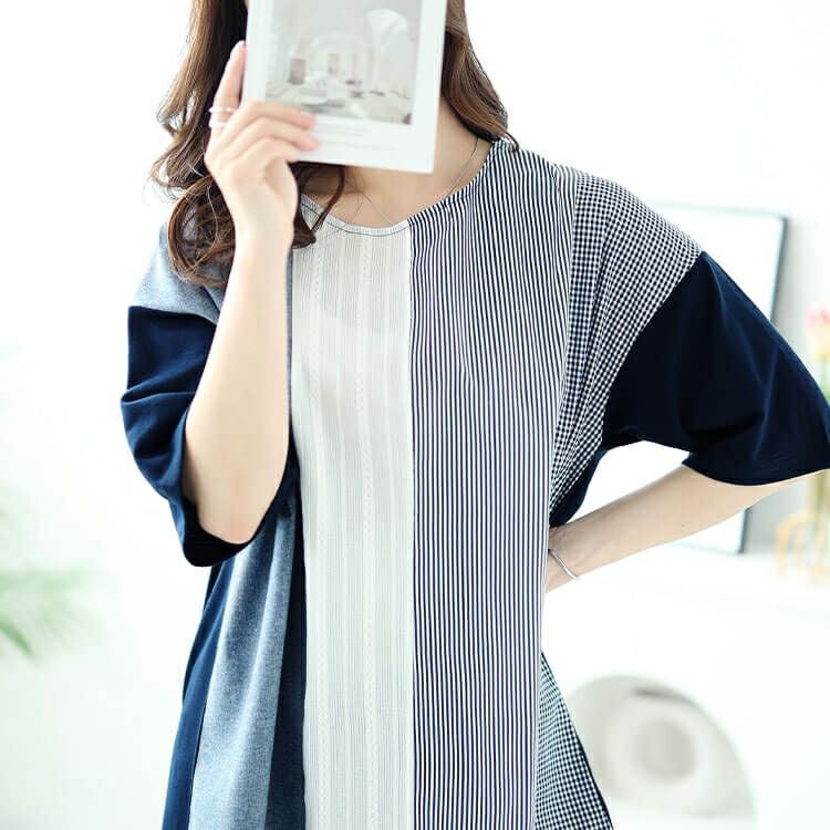 大きいサイズ レディース 異素材切り替えプルオーバー　cast-1644007 【メール便可】