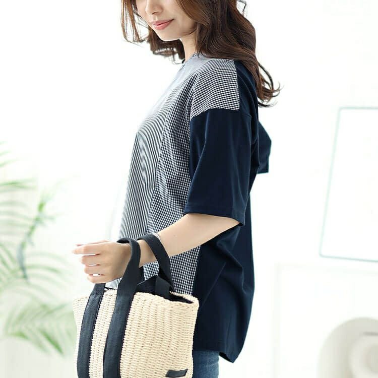 大きいサイズ レディース 異素材切り替えプルオーバー　cast-1644007 【メール便可】