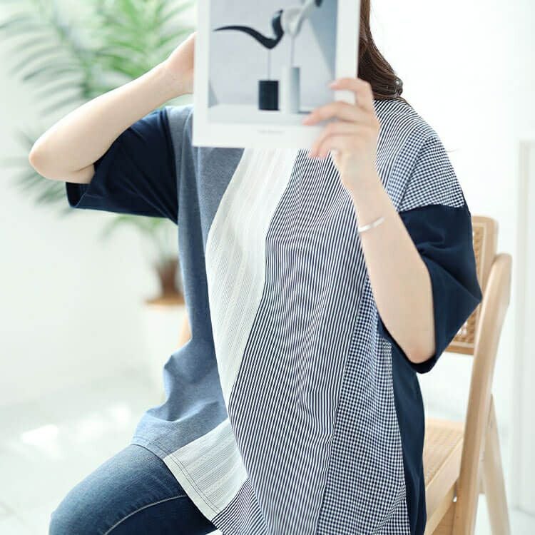 大きいサイズ レディース 異素材切り替えプルオーバー　cast-1644007 【メール便可】