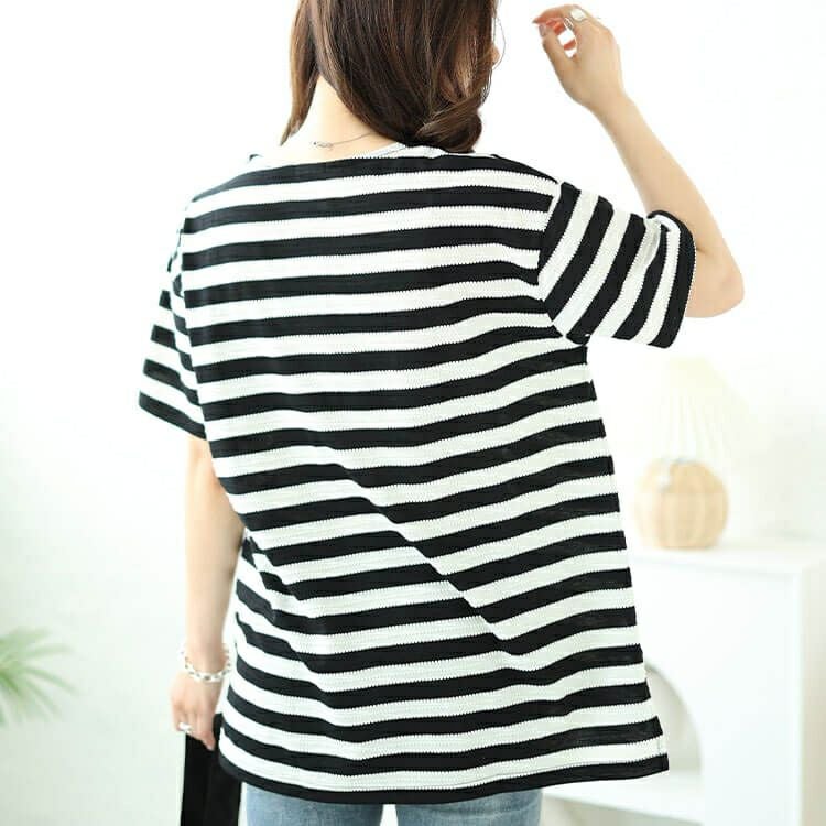 大きいサイズ レディース タックボーダースリットプルオーバー　cast-1644003 【メール便可】