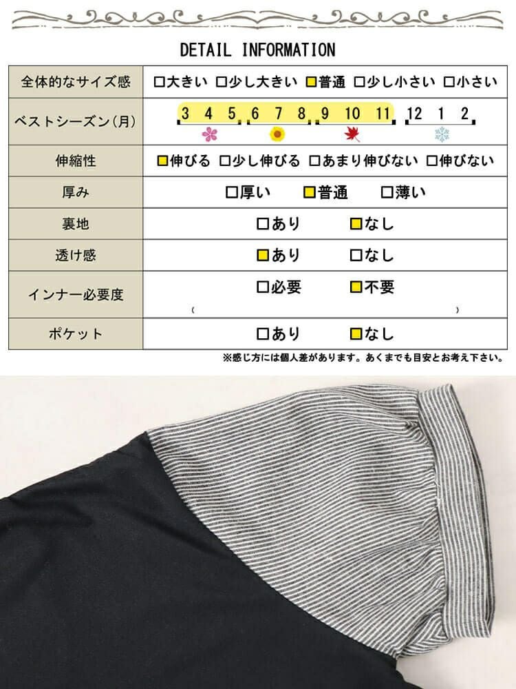 大きいサイズ レディース ストライプバルーンスリーブハートネックワンピース　cast-5544038 【メール便可】