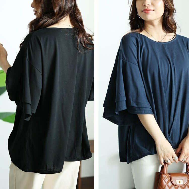 大きいサイズ レディース 裾タックティアードスリーブプルオーバー　cast-5544036 【メール便可】