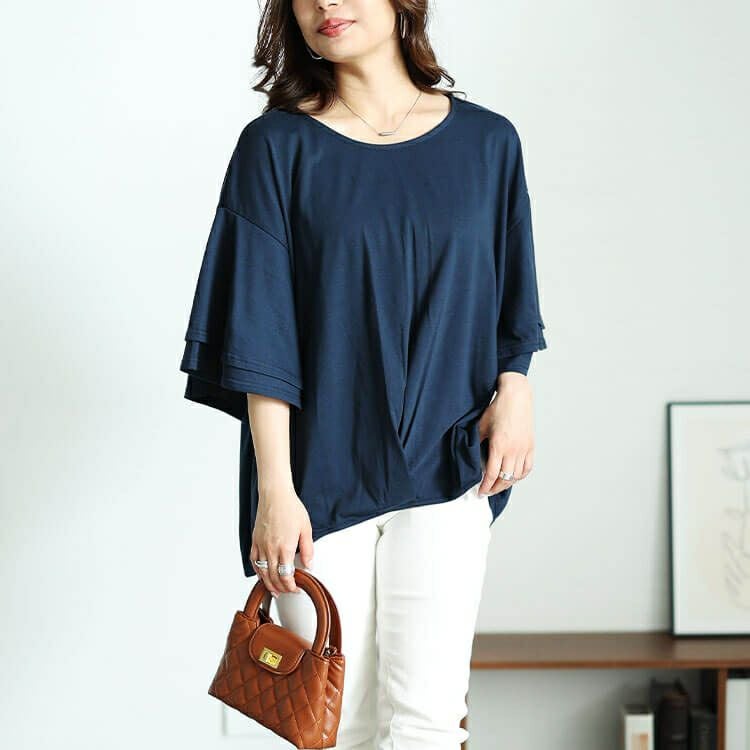 大きいサイズ レディース 裾タックティアードスリーブプルオーバー　cast-5544036 【メール便可】