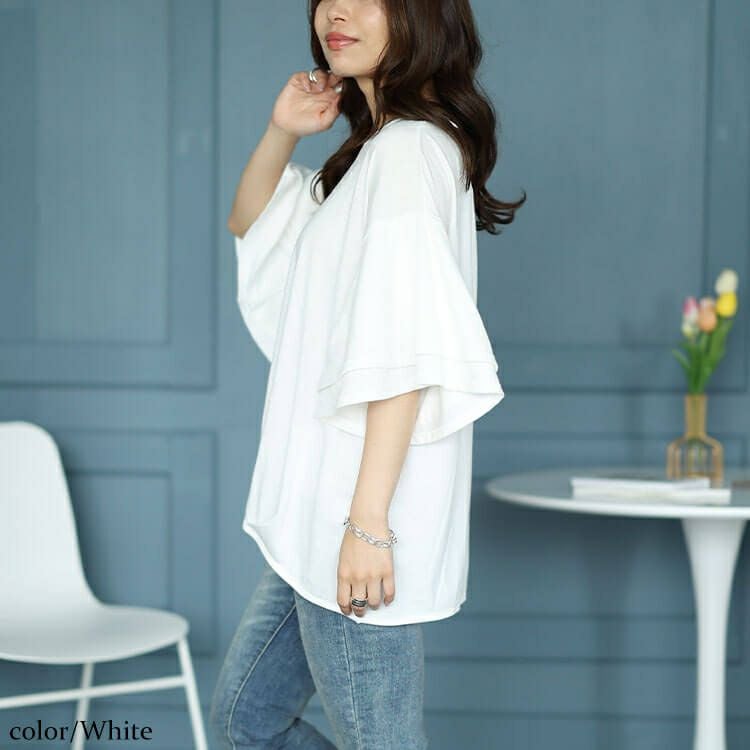 大きいサイズ レディース 裾タックティアードスリーブプルオーバー　cast-5544036 【メール便可】