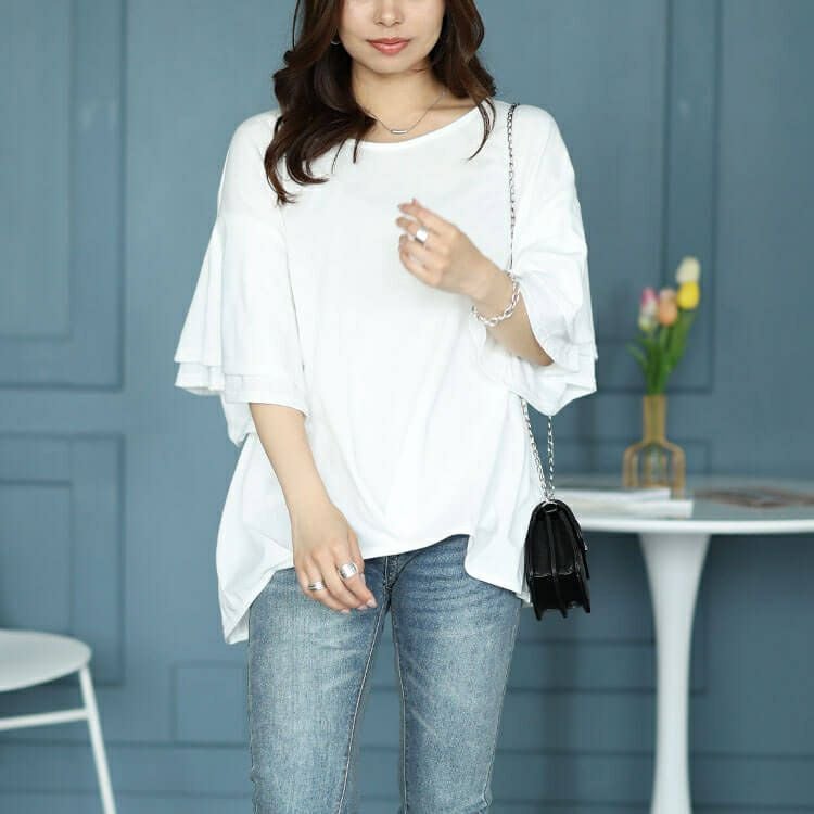 大きいサイズ レディース 裾タックティアードスリーブプルオーバー　cast-5544036 【メール便可】